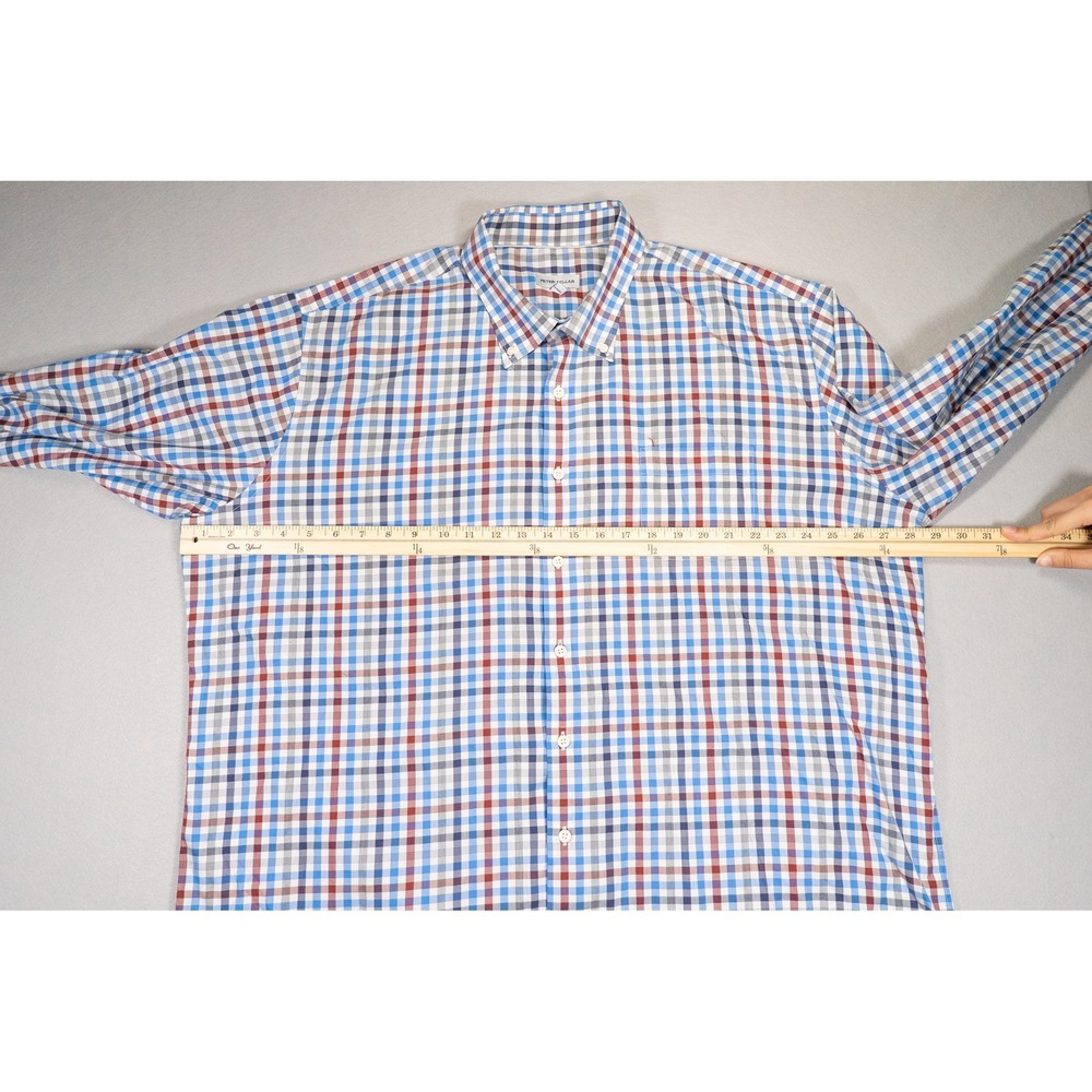 Peter Millar Mens XXL Plaid Button Down Shirt Blue Red Check Performance‎ Cotton image 5